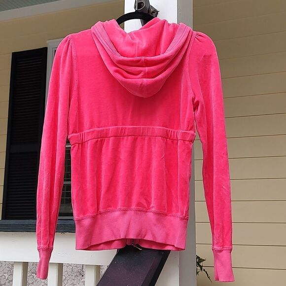 Juicy Couture Hot Pink Velour Full Zip Hoodie Drawstring Waist Jacket Size M - Picture 12 of 12